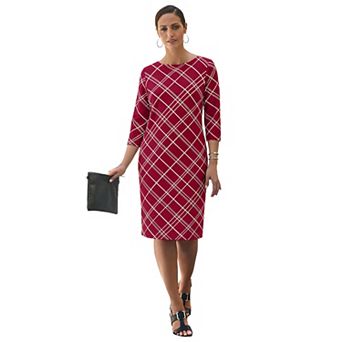 Jessica London Women's Plus Size Stretch Cotton Boatneck Shift Dress