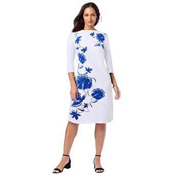Jessica London Women's Plus Size Stretch Cotton Boatneck Shift Dress