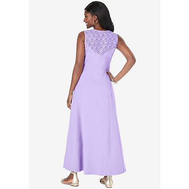 Jessica London Women's Plus Size Stretch Cotton Crochet-back Maxi Dress