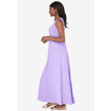 Jessica London Women's Plus Size Stretch Cotton Crochet-Back Maxi Dress