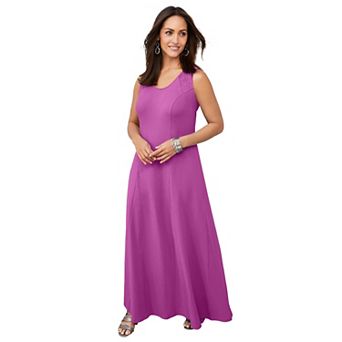 Jessica London Women's Plus Size Stretch Cotton Crochet-Back Maxi Dress