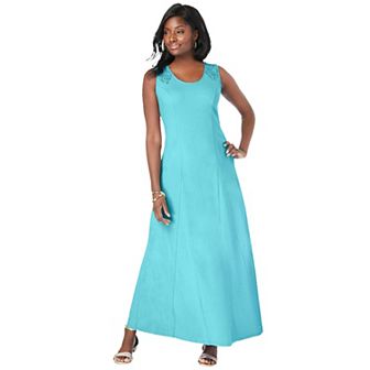 Jessica London Women's Plus Size Stretch Cotton Crochet-back Maxi Dress