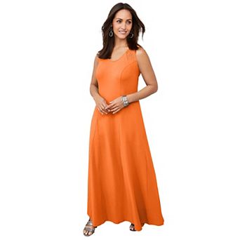 Jessica London Women's Plus Size Stretch Cotton Crochet-Back Maxi Dress