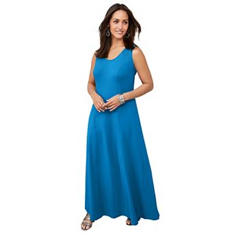 Jessica London Women's Plus Size Stretch Cotton Crochet-Back Maxi Dress