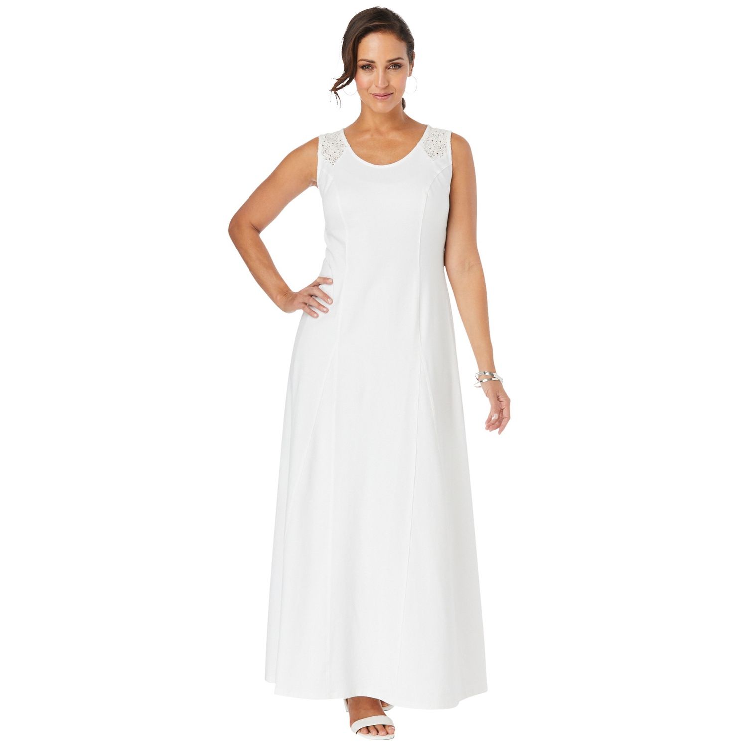 Женские платья Jessica London Plus Size Stretch Cotton Crochet-Back Maxi Dress