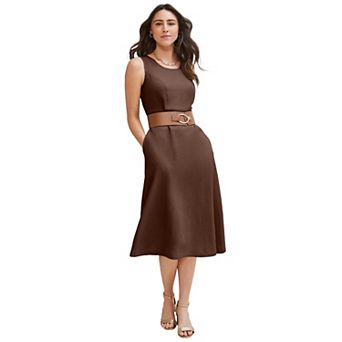 Jessica London Women's Plus Size Linen Fit & Flare Dress