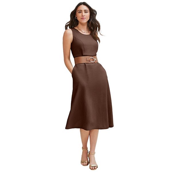 jessica london plus size women's fit & flare dress Jessica London Linen Fit & Flare Dress