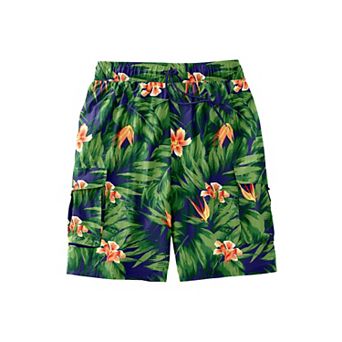 KingSize Men's Big & Tall 8 Printed Cargo Swim Trunks