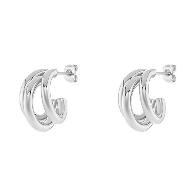 PRIMROSE Polished Triple Tube C-Hoop Earrings