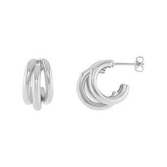 PRIMROSE Polished Triple Tube C-Hoop Earrings
