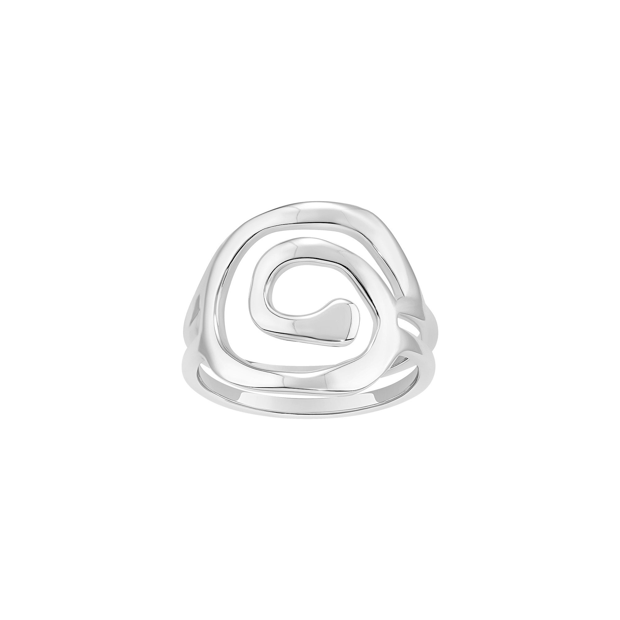PRIMROSE Polished Swirl Double Band Ring, Womens, Size: 7, Silver Tone