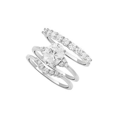 PRIMROSE Silver Tone Oval Cubic Zirconia Ring Trio Set