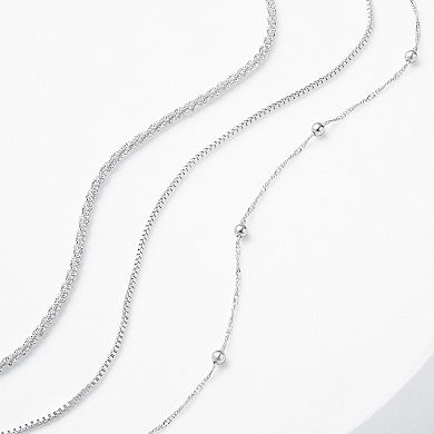 PRIMROSE Fine Silver Plated Beads Station Singapore, Herringbone & Sparkle Chain Anklet Trio Set