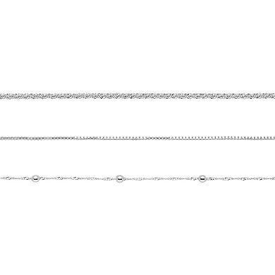 PRIMROSE Fine Silver Plated Beads Station Singapore, Herringbone & Sparkle Chain Anklet Trio Set