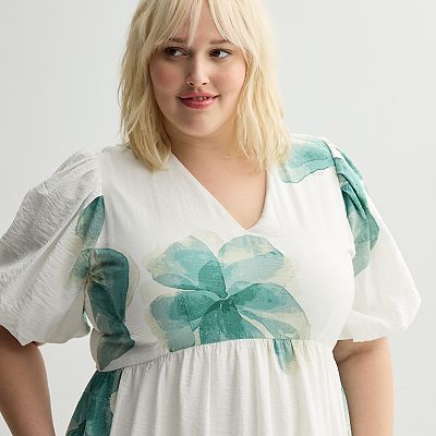 Plus Size Nine West Bubble Sleeve Babydoll Dress