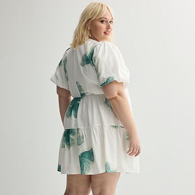 Plus Size Nine West Bubble Sleeve Babydoll Dress
