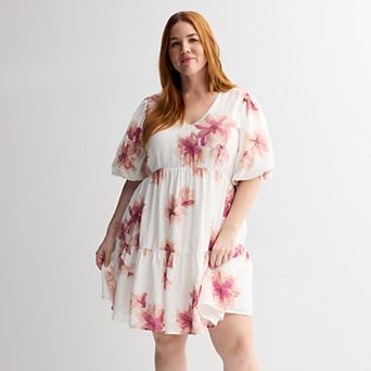 Plus Size Nine West Bubble Sleeve Babydoll Dress