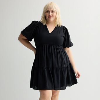 Plus Size Nine West Bubble Sleeve Babydoll Dress