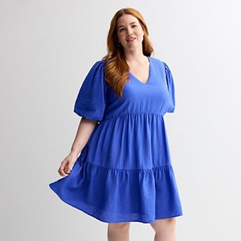 Plus Size Nine West Bubble Sleeve Babydoll Dress
