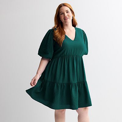 Plus Size Nine West Bubble Sleeve Babydoll Dress