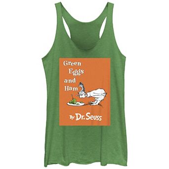 Juniors' Dr. Seuss Green Eggs And Ham Book Cover Racerback Tank Top