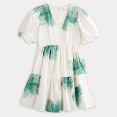 Petite Nine West Bubble Sleeve Babydoll Dress