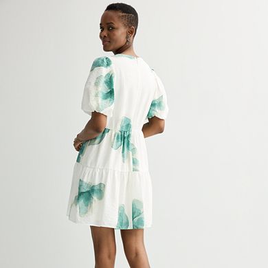 Petite Nine West Bubble Sleeve Babydoll Dress