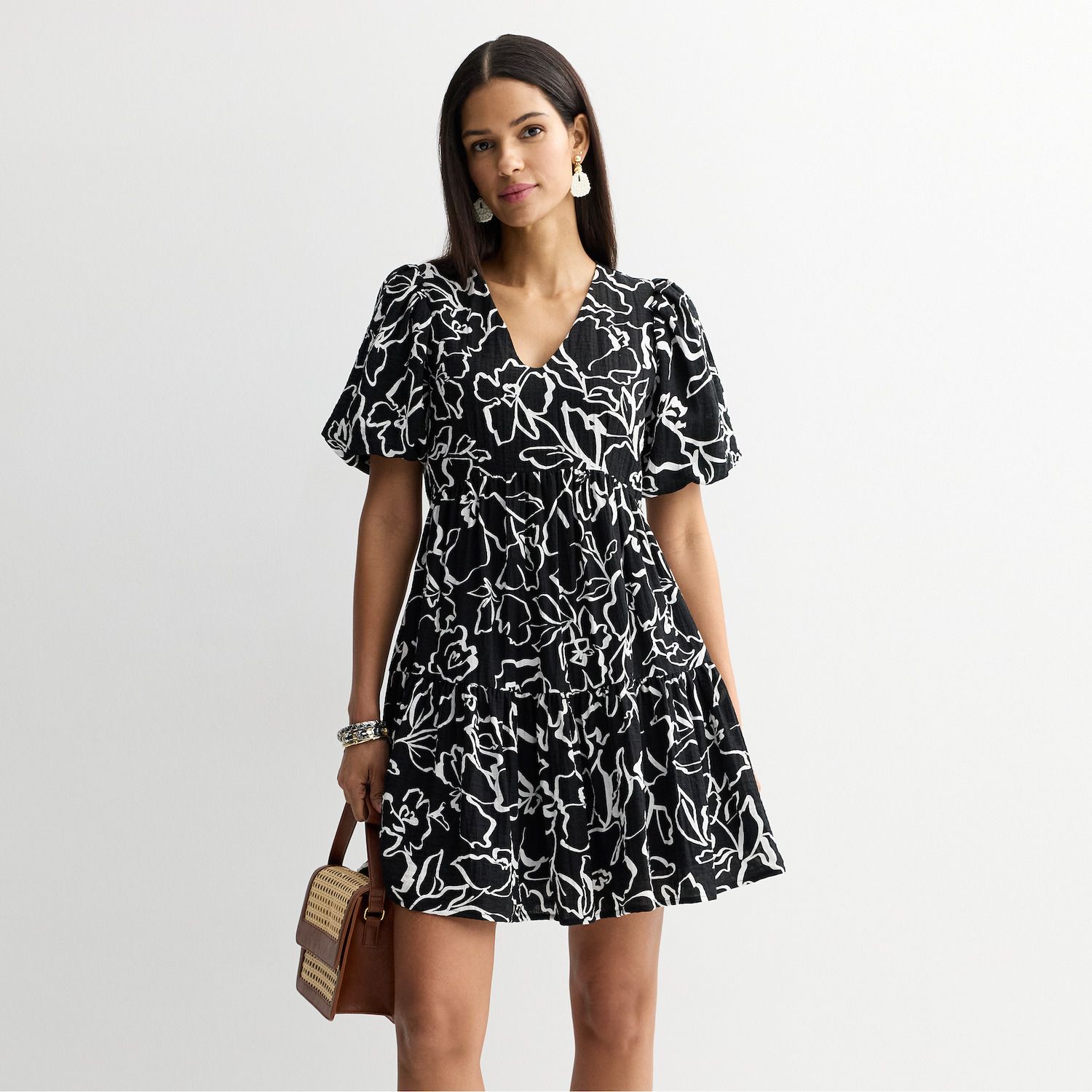 Женские платья Nine West Petite Nine West Bubble Sleeve Babydoll Dress