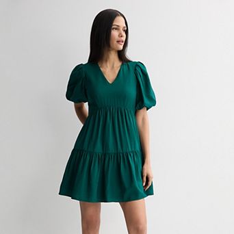 Petite Nine West Bubble Sleeve Babydoll Dress