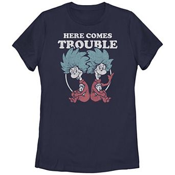 Juniors' Dr. Seuss Thing 1 And Thing 2 Here Comes Trouble Graphic Tee