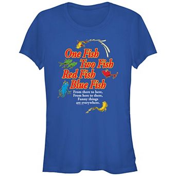 Juniors' Dr. Seuss One Fish Two Fish Red Fish Blue Fish Poster Fitted Graphic Tee