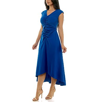 Women's Maison Tara V-Neck Cap Sleeve Ruched Front Midi Dress