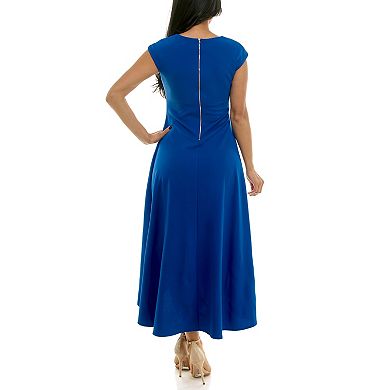 Women's Maison Tara V-Neck Cap Sleeve Ruched Front Midi Dress