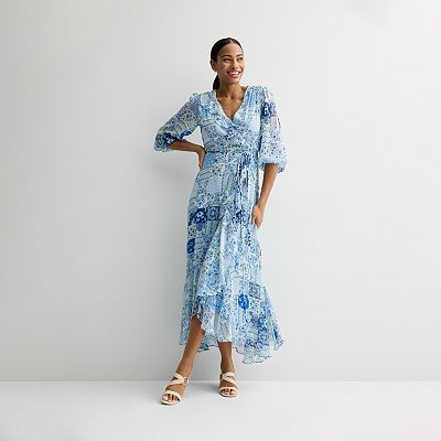 Women's Maison Tara Wrap Ruffle Trim Maxi Dress
