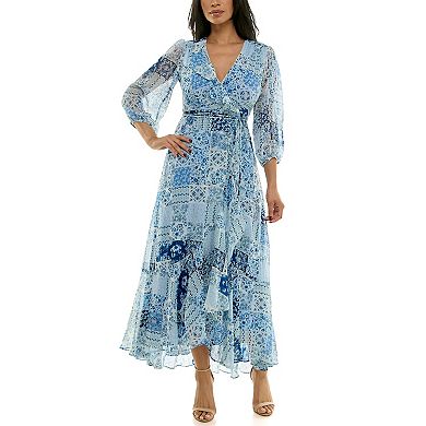 Women's Maison Tara Wrap Ruffle Trim Maxi Dress