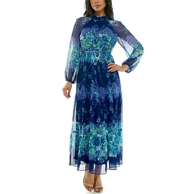 chinese dress ladies Multicolor High Neck Floral Babydoll Long Dress main image 0