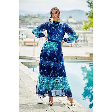 Women's Maison Tara Romantic Floral High Neck Maxi Dress