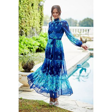 Women's Maison Tara Romantic Floral High Neck Maxi Dress