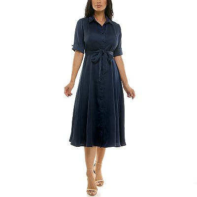 knee length dresses for ladies Taupe Knit Contrast Top Satin Short Sleeve Midi Dress – PinkBlush main image 0