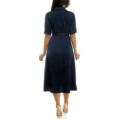 Women's Maison Tara Satin Short Sleeve Midi Shirt Dress