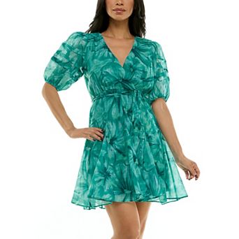 Women's Maison Tara Surplice Neck Puffed Sleeve Fit & Flare Mini Dress