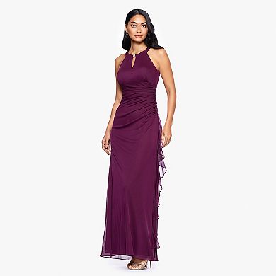 Women's BA Nites High Neck Keyhole Ruched Maxi Dress
