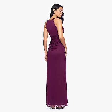 Women's BA Nites High Neck Keyhole Ruched Maxi Dress