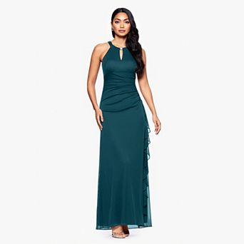 Women's BA Nites High Neck Keyhole Ruched Maxi Dress