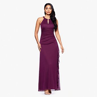 Women's BA Nites High Neck Keyhole Ruched Maxi Dress