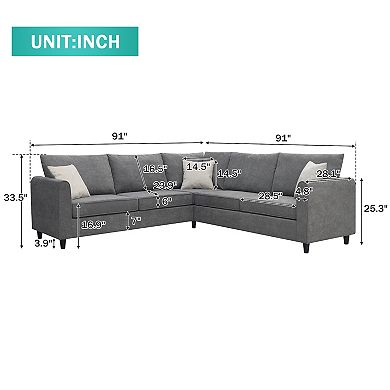 Merax Modern Upholstered Living Room Sectional Sofa, L Shape Furniture Couch