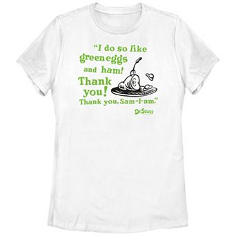 Juniors' Dr. Seuss Green Eggs And Ham Quote Graphic Tee