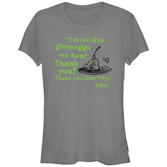 Juniors' Dr. Seuss Green Eggs And Ham Quote Fitted Graphic Tee