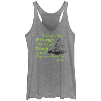 Juniors' Dr. Seuss Green Eggs And Ham Quote Racerback Tank Top