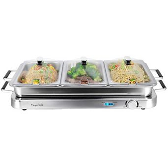MegaChef 3-in-1 Electric Chafing Buffet Server & Warming Tray with Triple 2.63-qt Trays & 8.6-qt Baking Pan